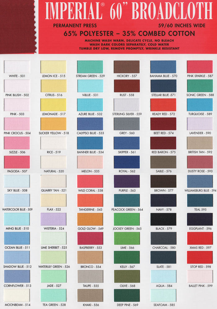poly/cotton Imperial Broadcloth 60 wide in 77 colors